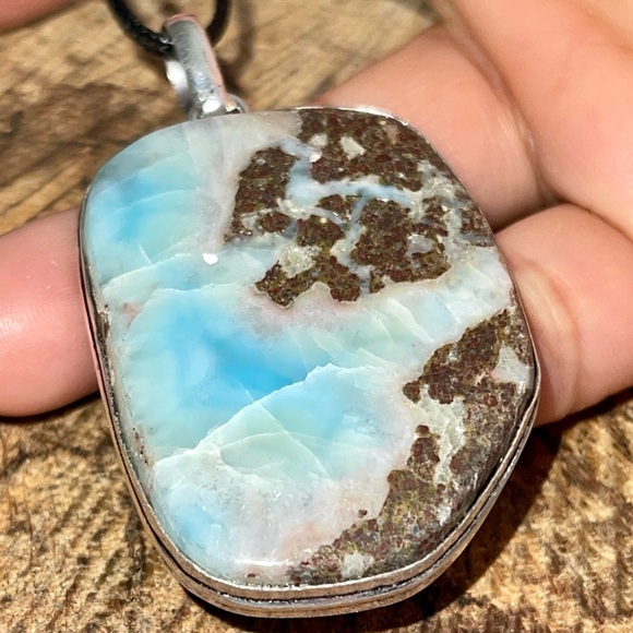 Large Dolphin Stone Large DR Larimar Pendant 2 1/2” - Picture 4 of 16